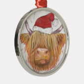 Weihnachtsgurren Hochland-Kuh mit Weihnachtshut Silbernes Ornament (Rechts)