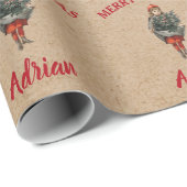 Weihnachtsgürtel & Holly Individuelle Name Kraft Geschenkpapier (Rolleneckpunkt)