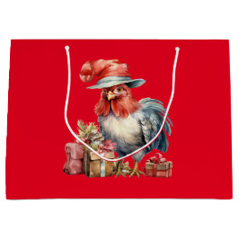 Weihnachtshähnchen in Brillen/Hat & Presents Red Große Geschenktüte