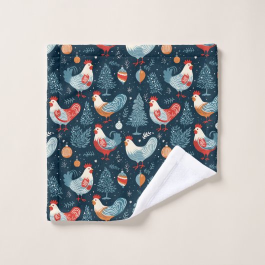 Weihnachtshähnchenmuster Badhandtuch Set (Waschlappen)