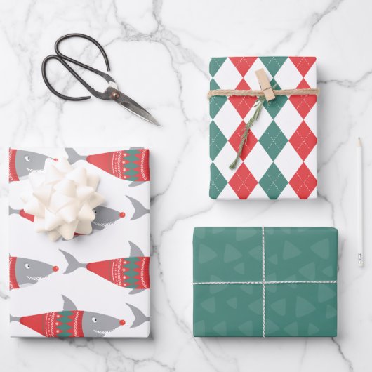 Weihnachtshai Geschenkpapier Set (Vorderseite)