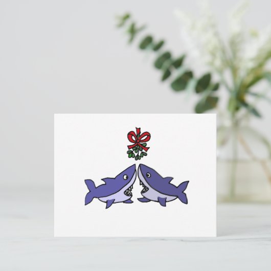 Weihnachtshai Mistletoe Liebe Feiertagspostkarte (Stehend Vorderseite)