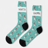 Weihnachtshai Santa Jaws Personalisierter Name Socken (Linkes Detail)