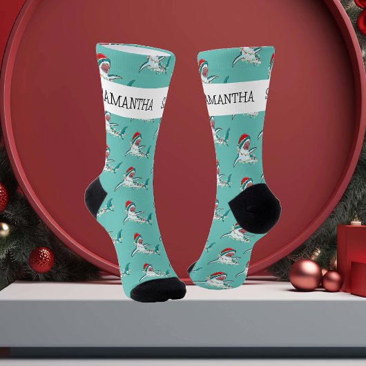 Weihnachtshai Santa Jaws Personalisierter Name Socken