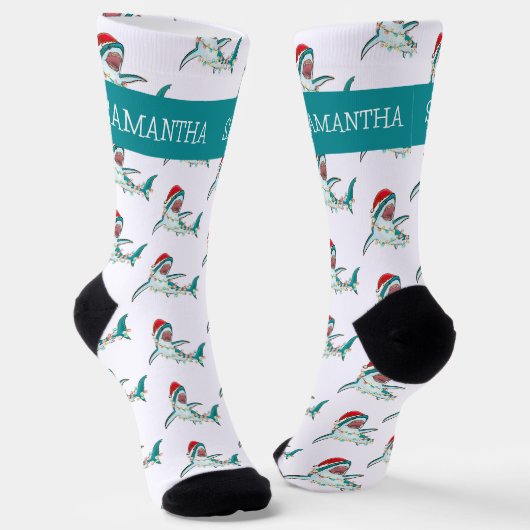 Weihnachtshai Santa Jaws Personalisierter Name Socken (Gewinkelt)
