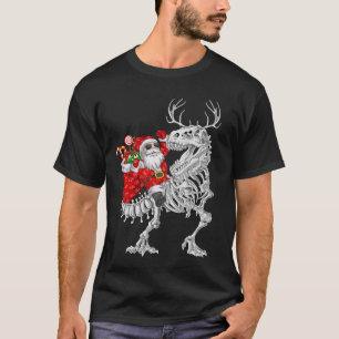 WeihnachtsHalloween Santa Riding Dinosaur Skeleton T-Shirt
