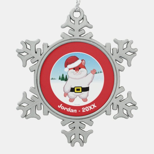 Weihnachtshamster Schneeflocken Zinn-Ornament (Vorderseite)