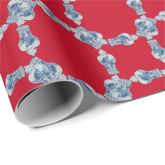 Weihnachtshandgemälde Blau und Weiß Ginger Jar W Geschenkpapier (Rolleneckpunkt)