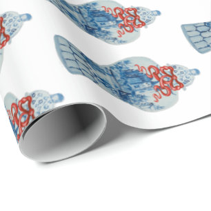 Weihnachtshandgemälde Blau und Weiß Ingwer Jar Geschenkpapier
