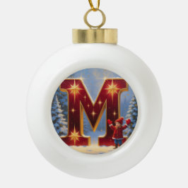 Weihnachtshandschuhe mit personalisierter Anfangsb Keramik Kugel-Ornament