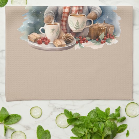 Weihnachtshandtuch Reh Illustration rustikal Geschirrtuch (Gefaltet)