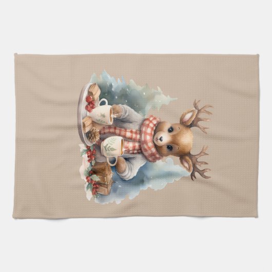 Weihnachtshandtuch Reh Illustration rustikal Geschirrtuch (Horizontal)