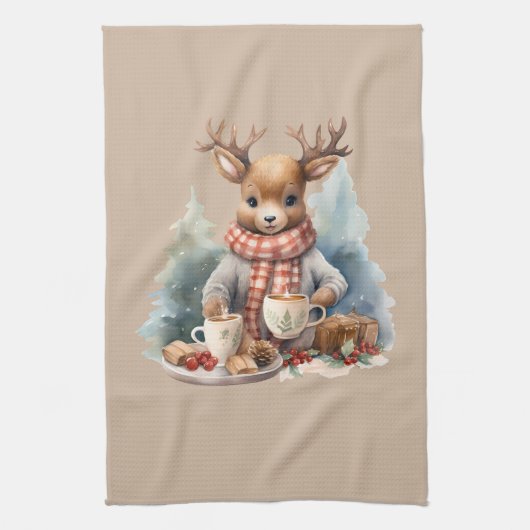 Weihnachtshandtuch Reh Illustration rustikal Geschirrtuch (Vertikal)