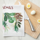 Weihnachtshandtuch, rosa/grüne Poinsettia Geschirrtuch (Viertel Falte)