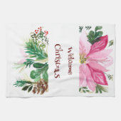 Weihnachtshandtuch, rosa/grüne Poinsettia Geschirrtuch (Horizontal)