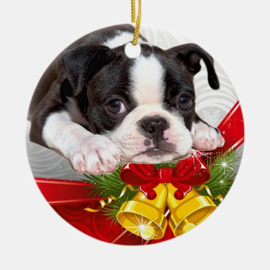 Weihnachtshängende Verzierung Bostons Terrier Keramik Ornament (Vorne)