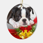 Weihnachtshängende Verzierung Bostons Terrier Keramik Ornament (Links)