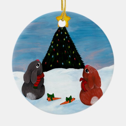 Weihnachtshäschen Keramik Ornament (Vorne)