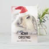 Weihnachtshäschen mit niedlichem Hut Feiertagskarte (Stehend Vorderseite)