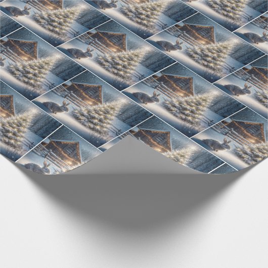 Weihnachtshasen mit leuchtendem Baum Geschenkpapier (Ecke)
