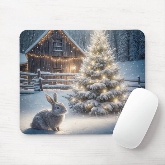 Weihnachtshasen mit leuchtendem Baum Mousepad (Mit Mouse)