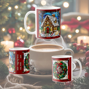 Weihnachtshaus aus Lebkuchen Falsches Buntglas Kaffeetasse