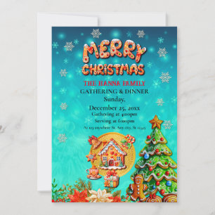 Weihnachtshaus aus Lebkuchen und Zuckerguss, und N Einladung
