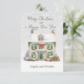 Weihnachtshaus im Schnee Einladung (Stehend Vorderseite)