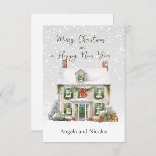 Weihnachtshaus im Schnee Einladung (Vorne/Hinten)