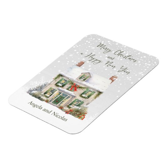 Weihnachtshaus im Schnee Magnet (Linke Seite)