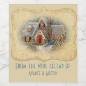 Weihnachtshaus im Schnee Weinetikett (Einzelnes Label)