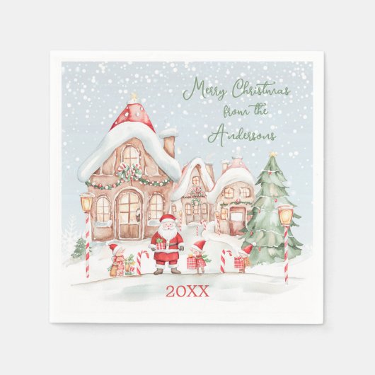 Weihnachtshaus Santa Tree Ferien Party Serviette (Vorderseite)