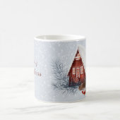 Weihnachtshaus Schnee Pine Berries Wasserfarbe Kaffeetasse (Mittel)