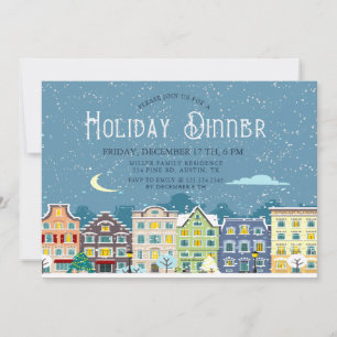 Weihnachtshaus-Schneetag-Feiertags-Essen-Einladung Feiertagskarte