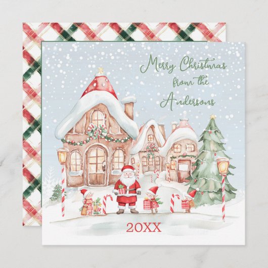 Weihnachtshaus Snow Santa Party Einladung (Vorne/Hinten)