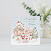 Weihnachtshaus Snow Santa Party Einladung (Stehend Vorderseite)