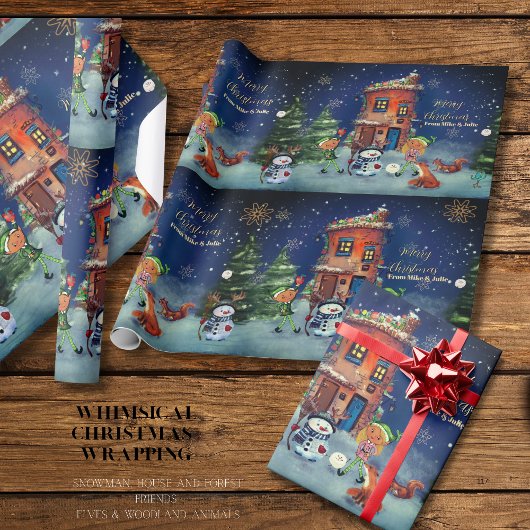 Weihnachtshaus & Waldtiere Geschenkpapier