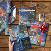 Weihnachtshaus & Waldtiere Geschenkpapier
