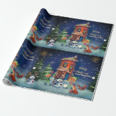 Weihnachtshaus & Waldtiere Geschenkpapier (Ungerollt)