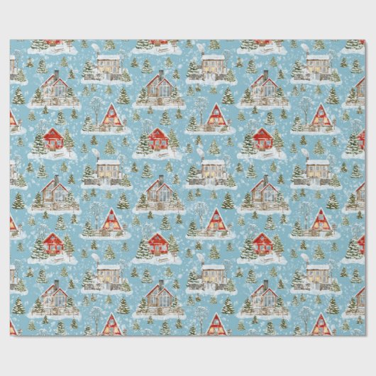 Weihnachtshaus Wasserfarbmuster Geschenkpapier (Flach)