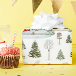 Weihnachtshaus Wasserfarbmuster Geschenkpapier