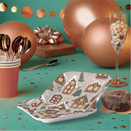 Weihnachtshäuschen aus Lebkuchen – Festtagsmuster Pappteller