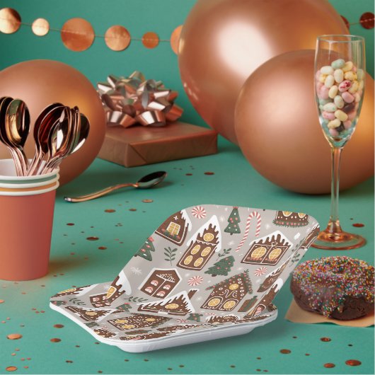 Weihnachtshäuschen aus Lebkuchen – Festtagsmuster Pappteller (Multi)