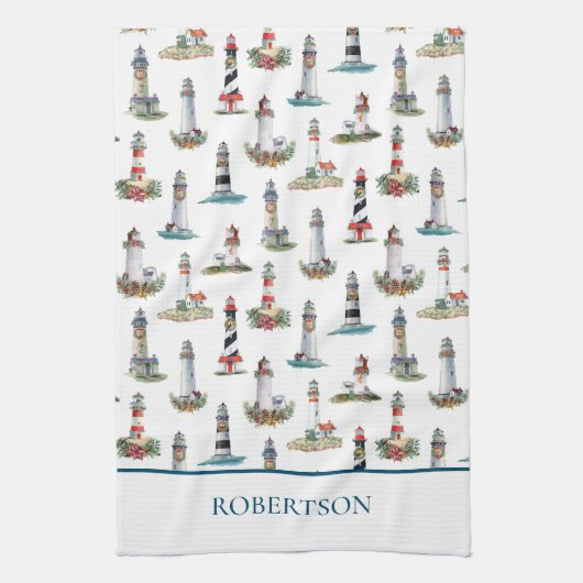 Weihnachtshäuser an der Küste Geschirrtuch (Vertikal)