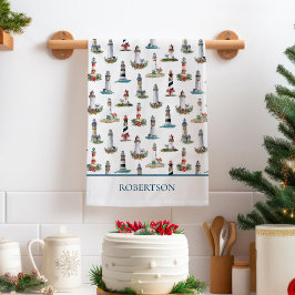 Weihnachtshäuser an der Küste Geschirrtuch