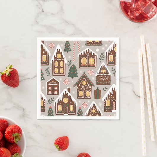 Weihnachtshäuser aus Lebkuchen - Festtagsmuster Serviette (Beispiel)
