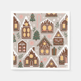 Weihnachtshäuser aus Lebkuchen - Festtagsmuster Serviette