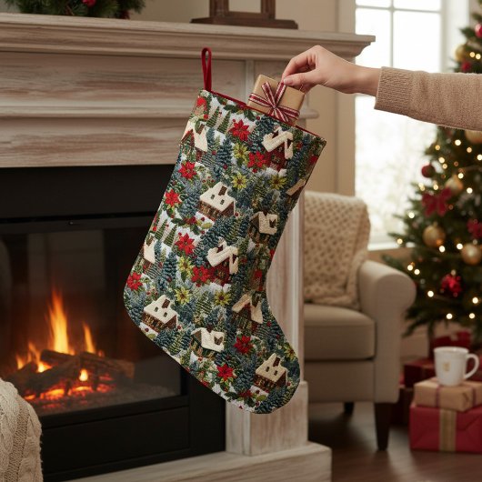 Weihnachtshäuser Bäume Imitate Stickerei Kleiner Weihnachtsstrumpf