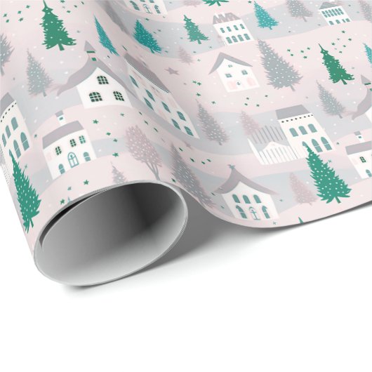 Weihnachtshäuser Bäume Weihnachten Geschenkpapier (Rolleneckpunkt)