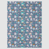 Weihnachtshäuser Blau Geschenkpapier Seidenpapier (Vorderseite)